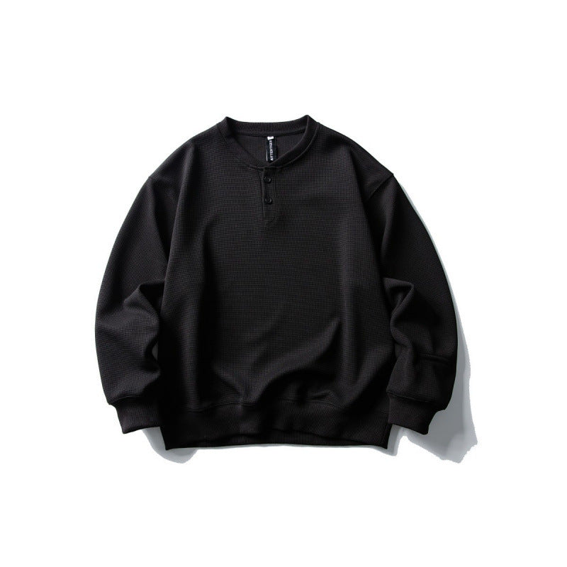 Unisex Waffelstrick-Henley-Sweatshirt im Oversize‑Cut mit Knopfleiste Echo Archiv