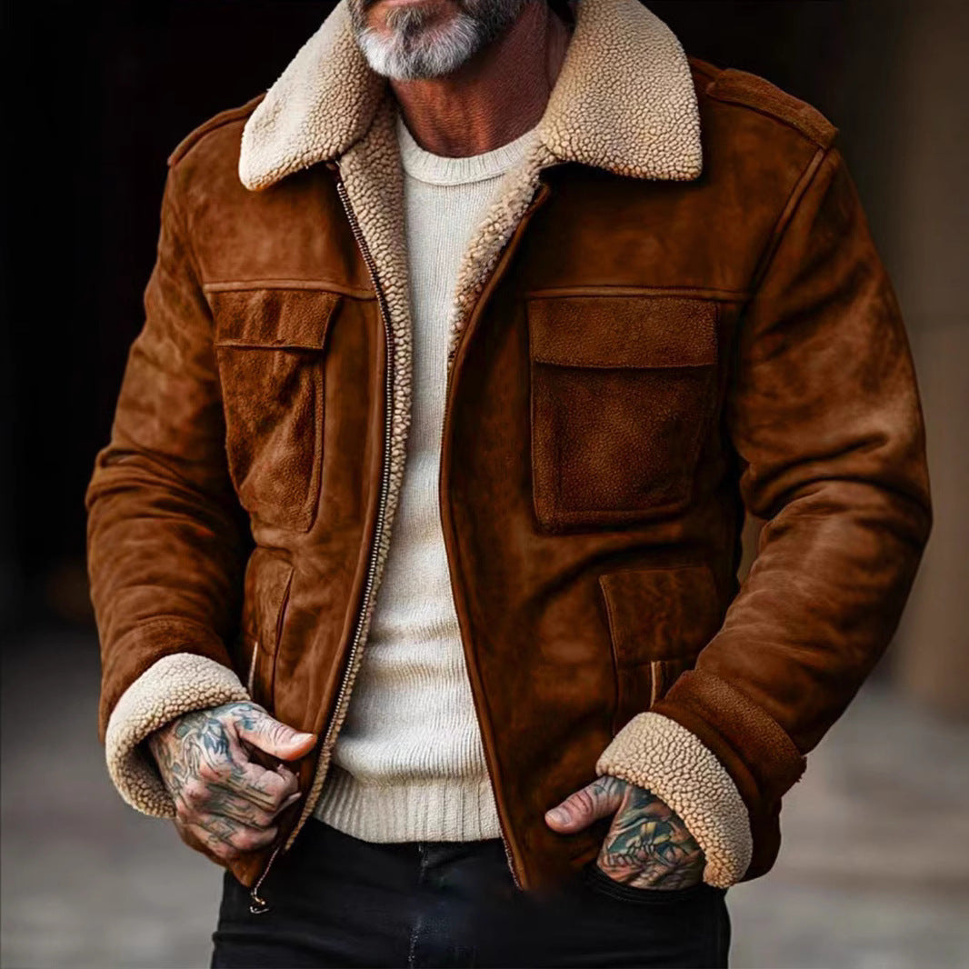 Herren stylischer Lederjacke mit warmem Futter Echoarchiv