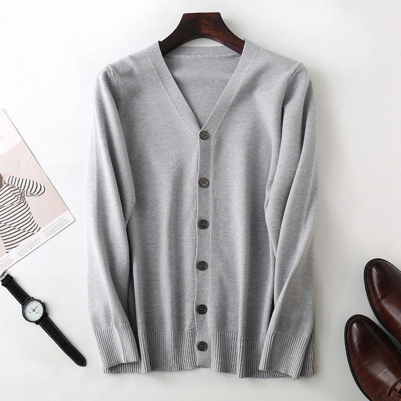 Herren Feiner V‑Ausschnitt-Cardigan aus leichtem Feinstrick mit geripptem Saum Echoarchiv