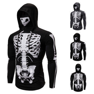 Herren Hoodie mit Skelett-Design und praktischem Gesichtsschutz Echoarchiv