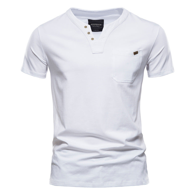 Herren Kurzarm-Shirt mit modernem Henley-Ausschnitt und Brusttasche Echoarchiv