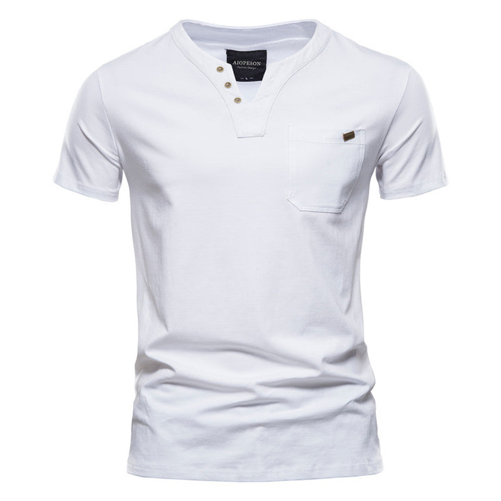 Herren Kurzarm-Shirt mit modernem Henley-Ausschnitt und Brusttasche Echoarchiv