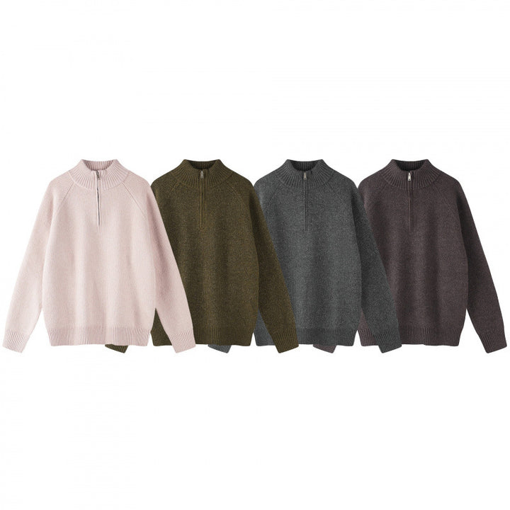 Herren Grobgestrickter Halbzip-Pullover mit Stehkragen und Raglanärmeln Echo Archiv