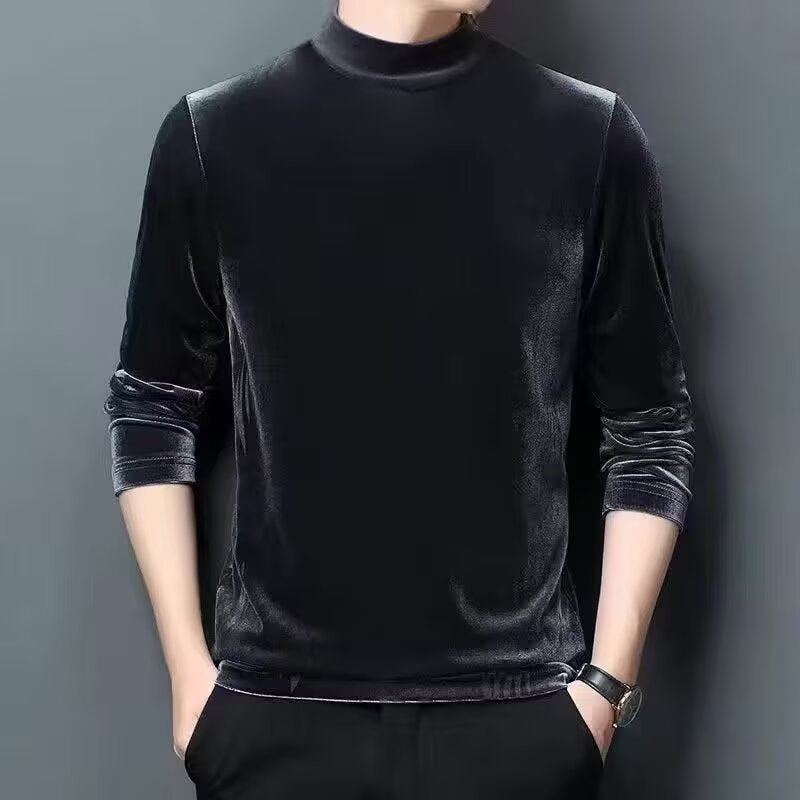 Herren Feiner Samt-Halbrollkragenpullover Slim-Fit Echoarchiv