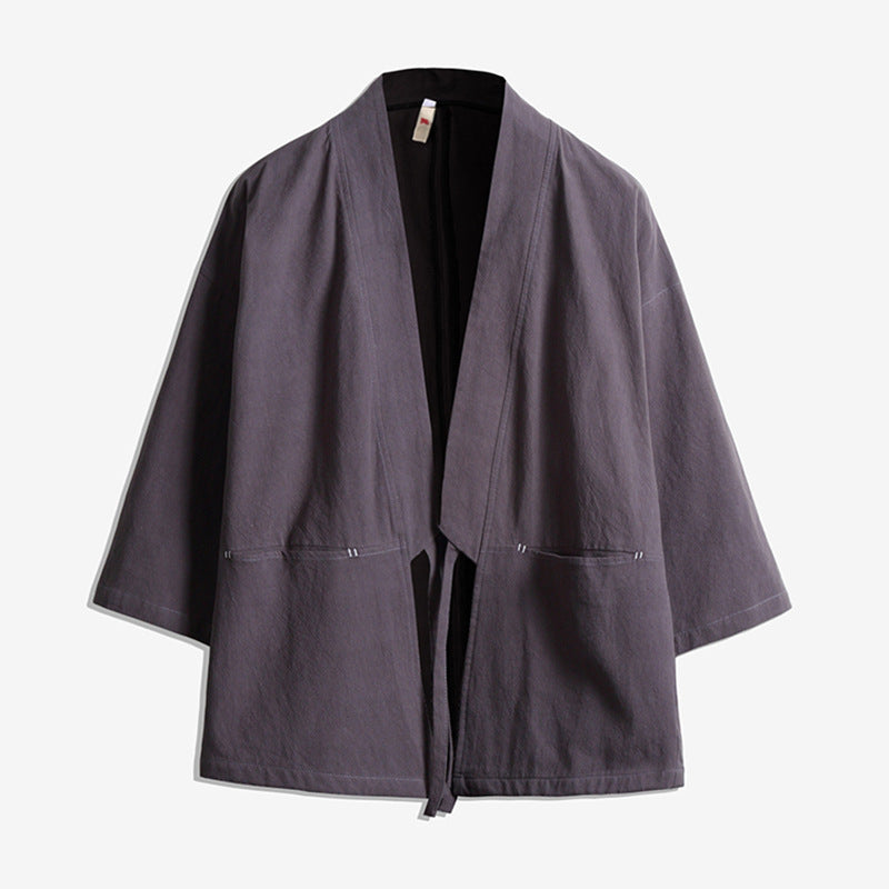 Unisex nan lässige Kimono-Jacke aus leichtem Baumwollmix mit weiter Passform und Bindegürtel Echo Archiv