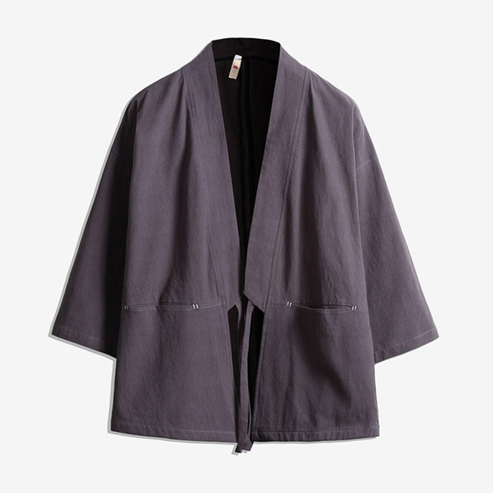 Unisex nan lässige Kimono-Jacke aus leichtem Baumwollmix mit weiter Passform und Bindegürtel Echo Archiv