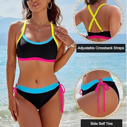 Damen Bikini-Set mit bunten Akzenten und verstellbaren Schnüren Echo Archiv