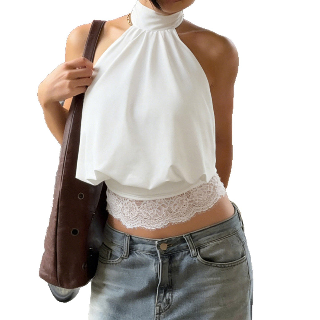 Damen elegantes Spaghetti-Trägertop mit transparentem Spitzenbesatz Echo Archiv