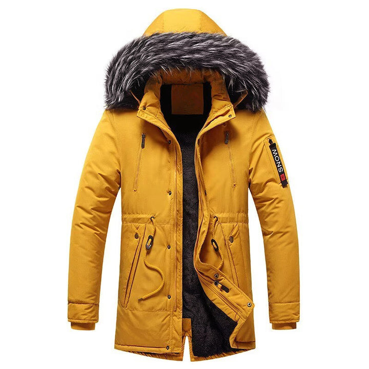 Herren Winterparka mit Kunstfellkapuze, gefütterter Thermo-Mantel mit Kordelzug Echoarchiv