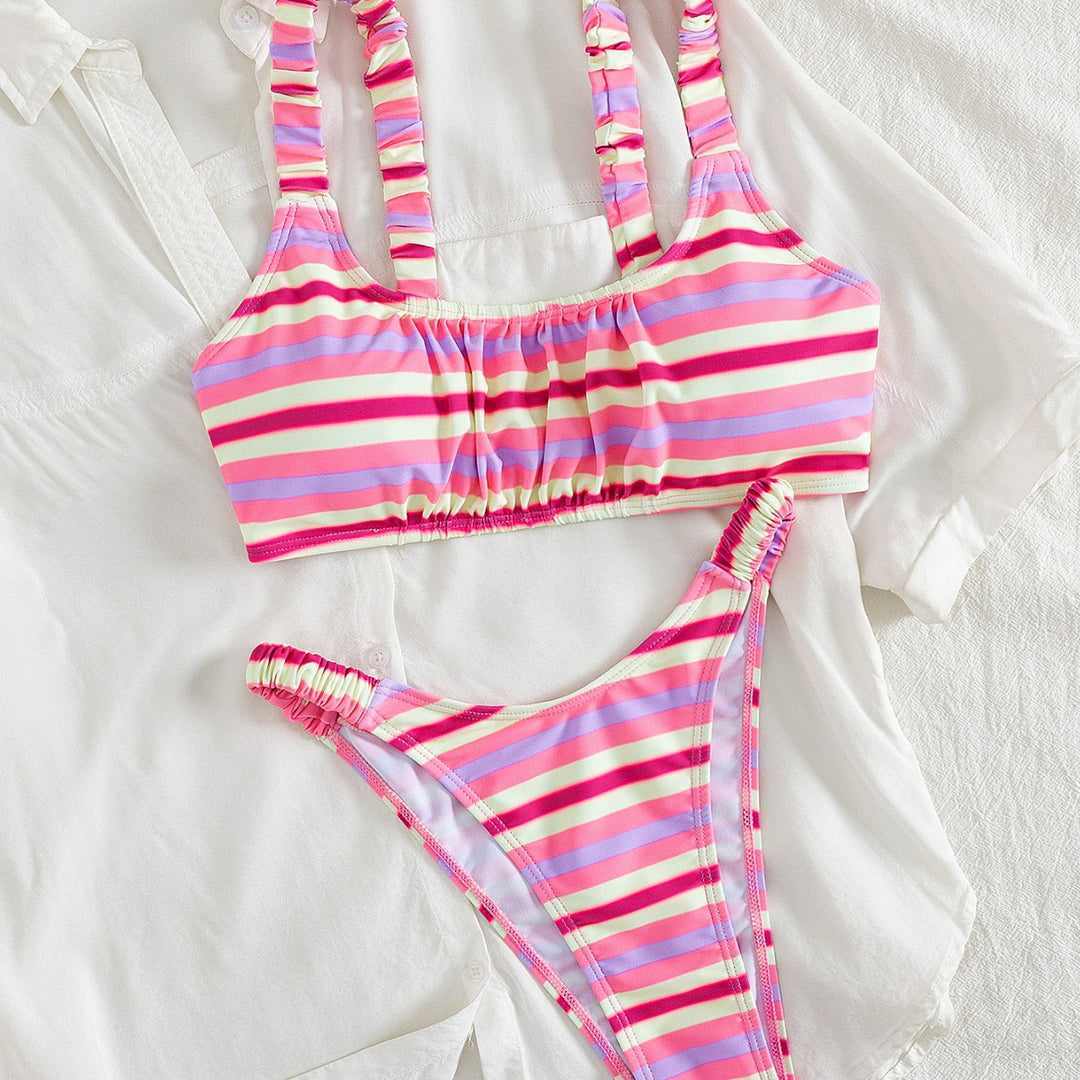 Damen Sportlicher Bikini mit modischem Streifenmuster und elastischem Bund Echo Archiv