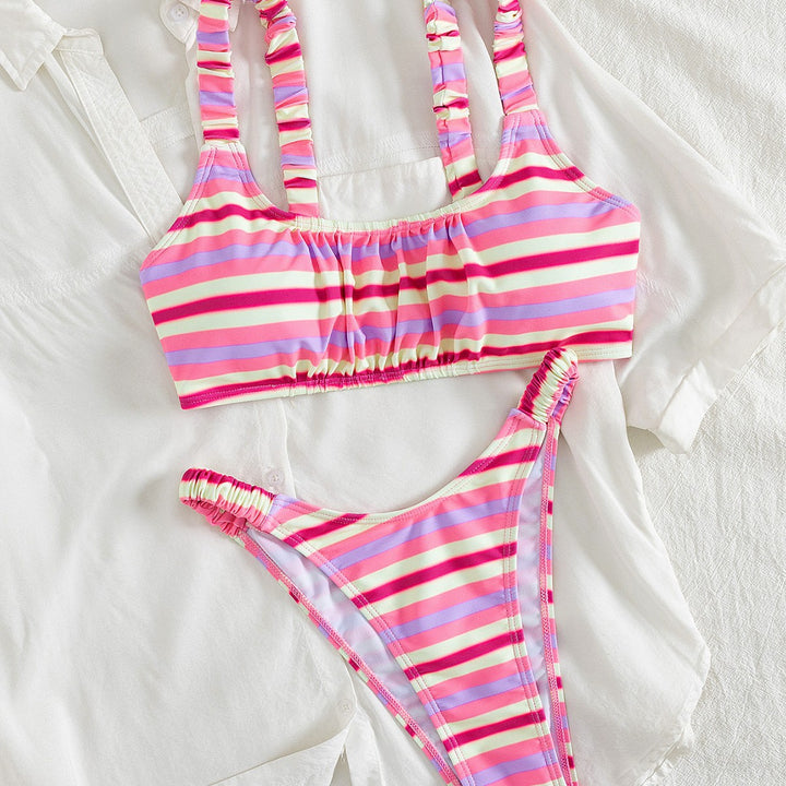 Damen Sportlicher Bikini mit modischem Streifenmuster und elastischem Bund Echo Archiv