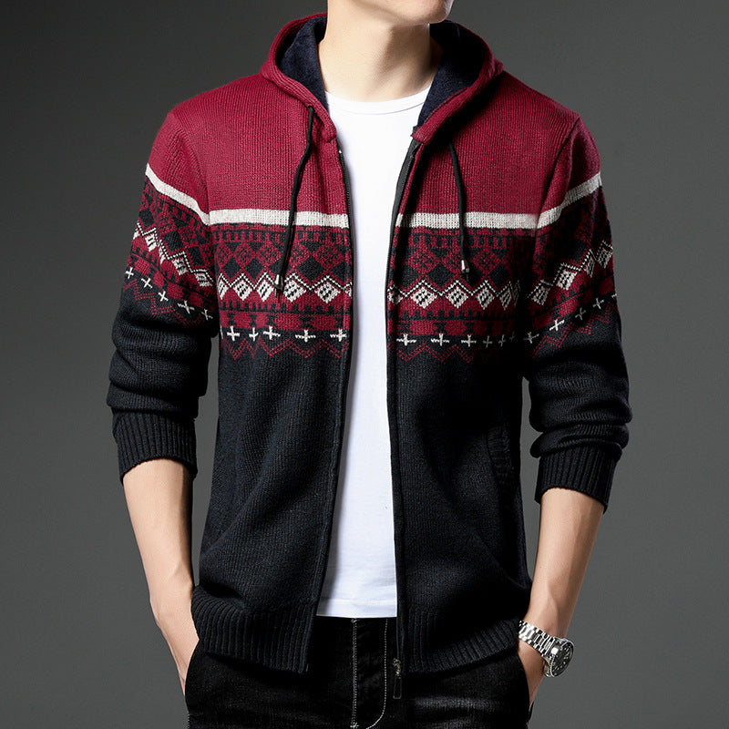 Herren Strick-Zip-Hoodie mit Norwegermuster, Kapuze und Eingrifftaschen Echo Archiv