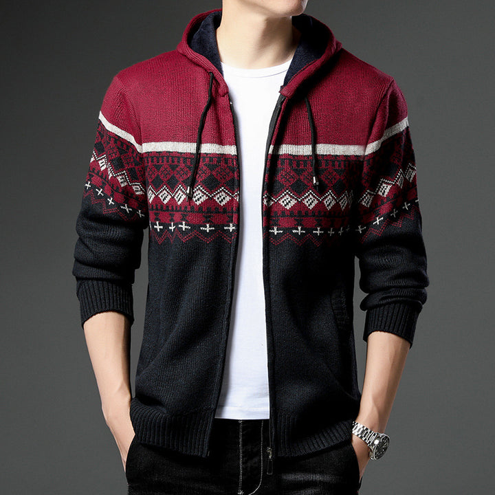 Herren Strick-Zip-Hoodie mit Norwegermuster, Kapuze und Eingrifftaschen Echo Archiv