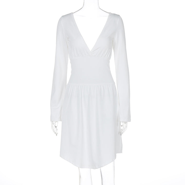 Damen elegantes Kleid mit tiefem V-Ausschnitt und langen Ärmeln Echo Archiv
