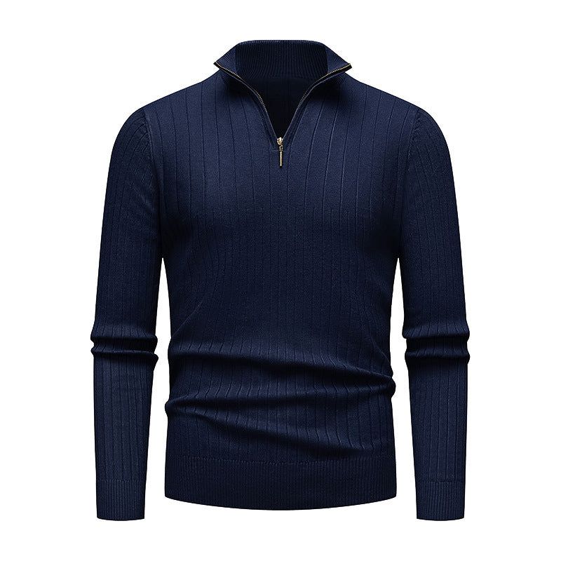 Herren hochwertiger Strickpullover mit modernem Stehkragen und Reißverschluss Echoarchiv