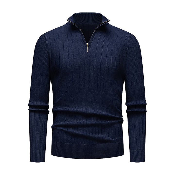 Herren hochwertiger Strickpullover mit modernem Stehkragen und Reißverschluss Echoarchiv