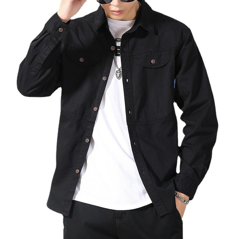 Herren leichte Canvas-Hemdjacke im Overshirt-Stil mit Brustpattentaschen und Knopfverschluss Echoarchiv