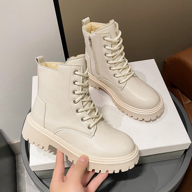 Damen Gefütterte Schnür-Bikerboots mit dicker Profilsohle – Lioré