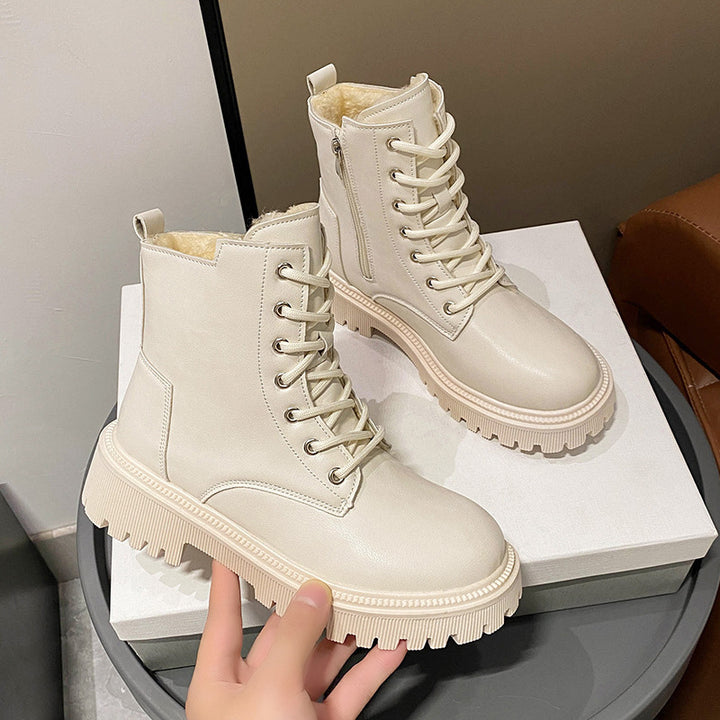 Damen Gefütterte Schnür-Bikerboots mit dicker Profilsohle – Lioré