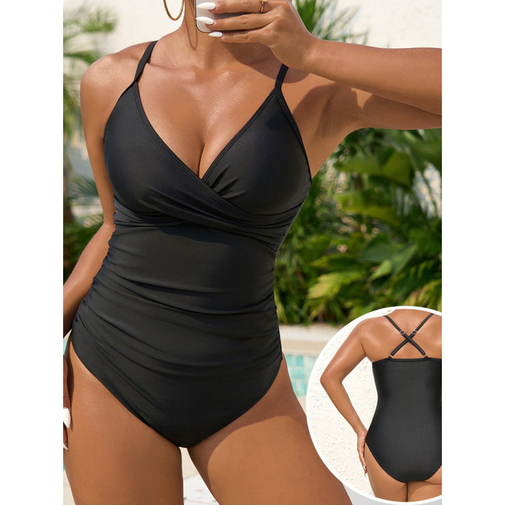 Damen eleganter Einteiler Badeanzug mit modischem Wickeldetail und schickem V-Ausschnitt Echo Archiv