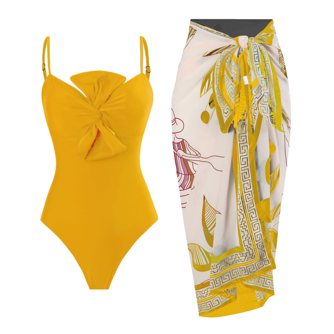 Damen Badeanzug mit elegantem Wickeldesign und floralem Pareo Echo Archiv