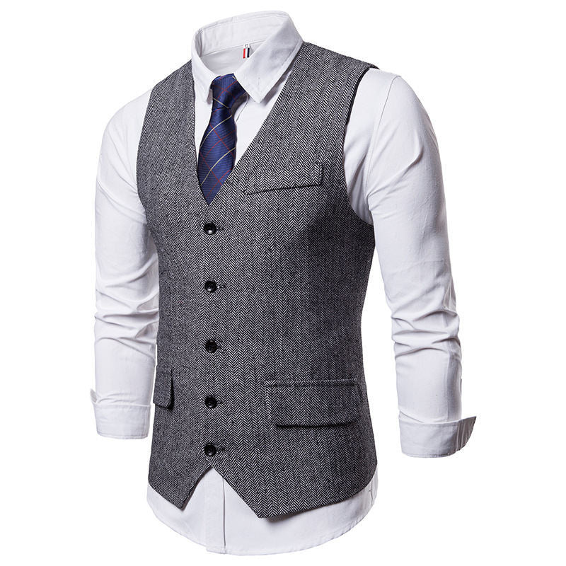 Herren elegante Weste im klassischen Herringbone-Design mit praktischen Taschen – Marzano
