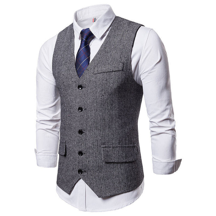 Herren elegante Weste im klassischen Herringbone-Design mit praktischen Taschen – Marzano