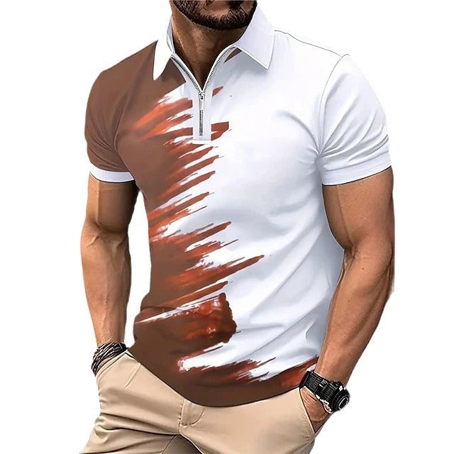 Herren modisches Kurzarm-Polohemd mit Zipper und kreativer Farbgestaltung Echoarchiv