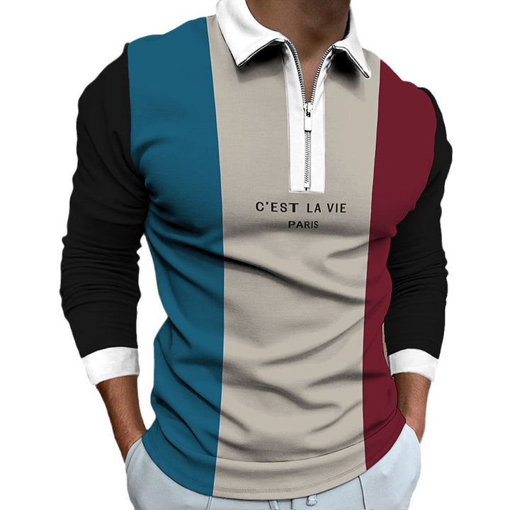 Herren Langarm Poloshirt mit modischem Blockdesign und hochwertigem Reißverschluss Echoarchiv