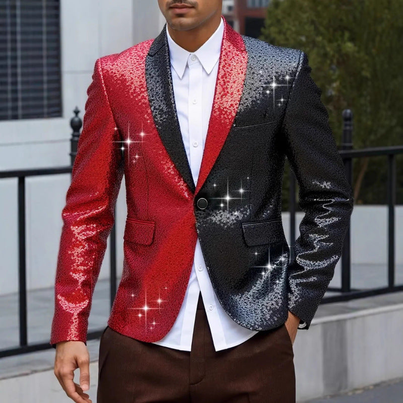 Herren Glänzender Pailletten-Blazer mit kontrastierenden Farben Echoarchiv