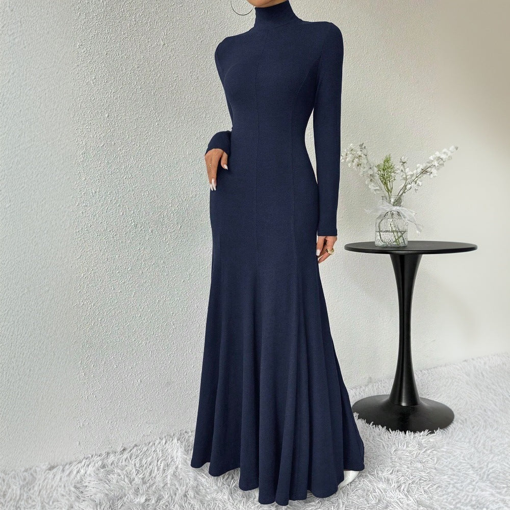 Damen figurbetontes Rollkragen-Maxikleid mit Meerjungfrauen-Silhouette, langen Ärmeln und formendem Stretch-Jersey – Valéora