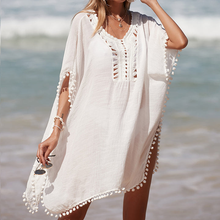 Damen luftiger Kaftan mit fransigen Akzenten und durchbrochenem Design Echo Archiv