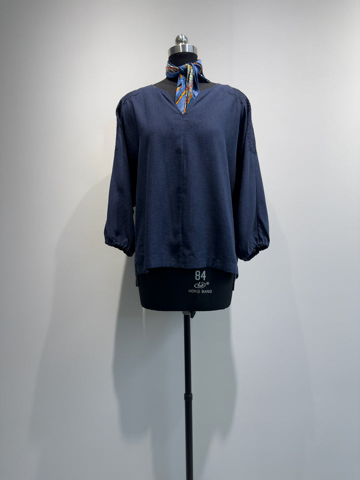 Damen bestickte V-Ausschnitt Bluse Echoarchiv