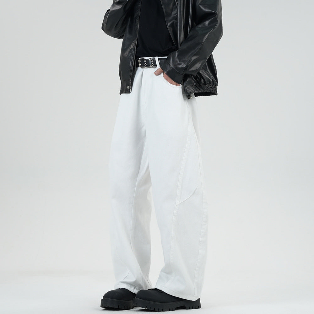 Herren Weite Stonewashed-Paneel-Denimhose mit tiefem Schritt und markanten Ziernähten Echo Archiv