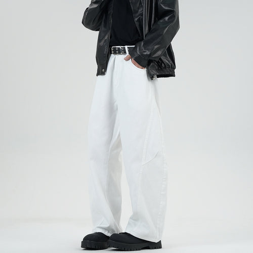 Herren Weite Stonewashed-Paneel-Denimhose mit tiefem Schritt und markanten Ziernähten Echo Archiv