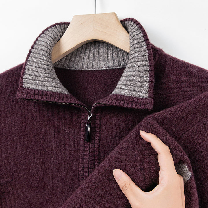 Herren warmer Strickpullover mit halbem Reißverschluss und Stehkragen Echoarchiv
