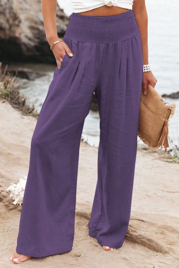 Damen weite Leinenhose mit elastischem Bund und Falten Echoarchiv