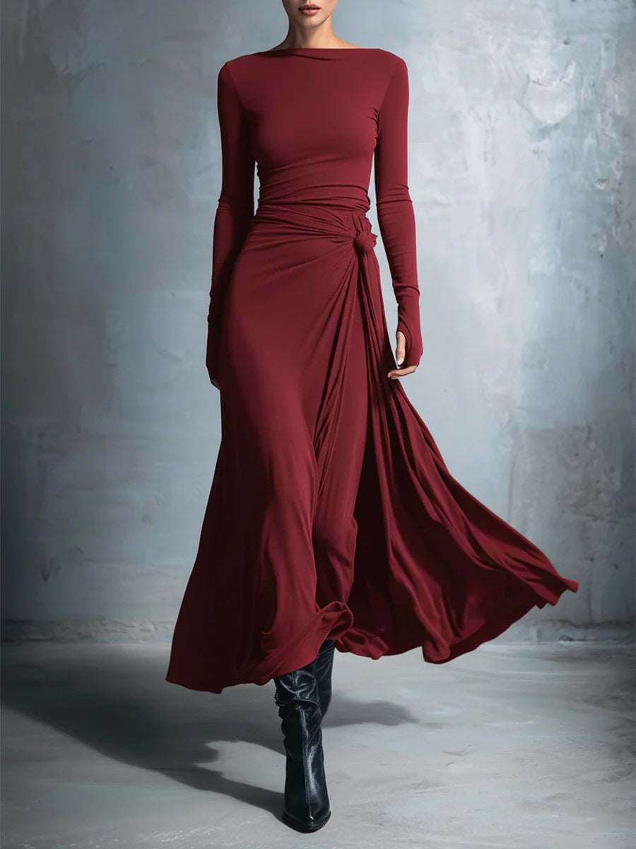 Damen elegantes Abendkleid mit langem Arm und Wickeldesign Echo Archiv