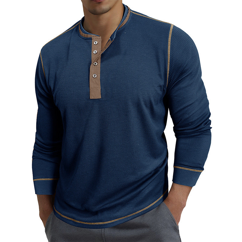 Herren Waffelstruktur Langarmshirt mit modischem Henley-Ausschnitt Echoarchiv