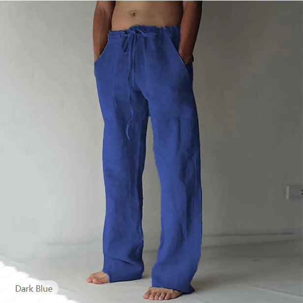 Herren Leinenhose mit weitem Schnitt Kordelzug und Seitentaschen – Sorevano