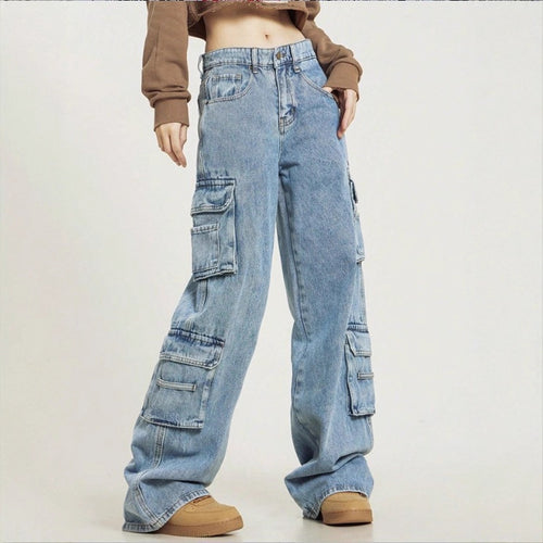 Damen Hochgeschnittene Baggy-Cargo-Jeans mit Mehrfach‑Utility‑Taschen Echo Archiv