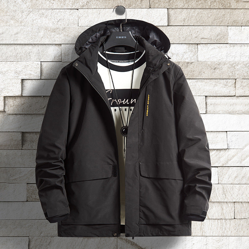 Herren wasserdichte Stadt-Outdoorjacke mit Kapuze, verdecktem Reißverschluss und Cargo-Taschen Echo Archiv