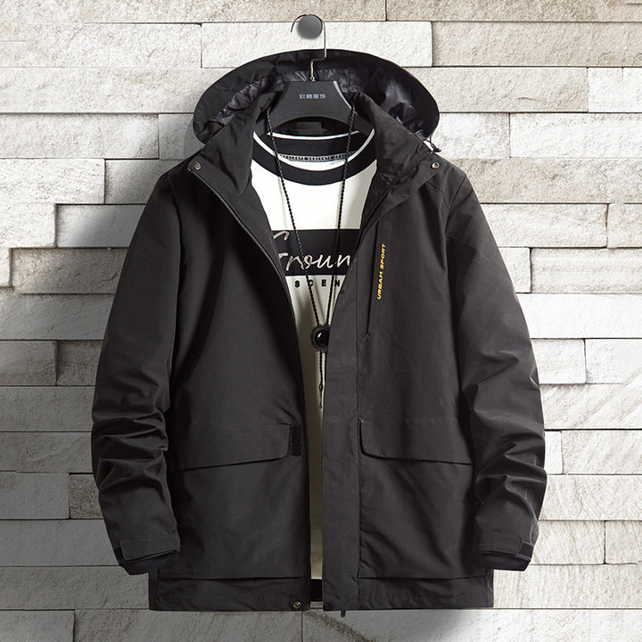 Herren wasserdichte Stadt-Outdoorjacke mit Kapuze, verdecktem Reißverschluss und Cargo-Taschen Echo Archiv