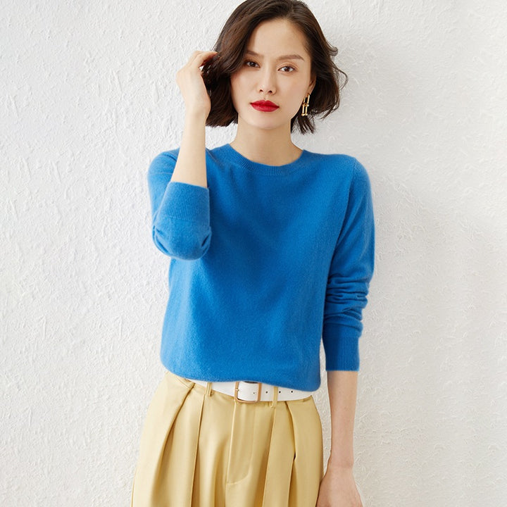 Damen Kurzgeschnittener Feinstrickpullover mit Rundhalsausschnitt und geripptem Bund Echoarchiv