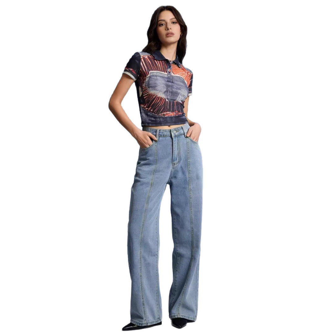Damen Hoch taillierte weite Jeans mit raffinierten Nahtdetails Echo Archiv