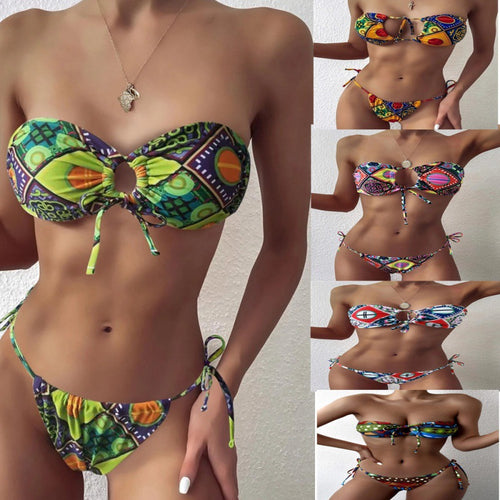 Damen Bandeau-Bikini mit aufregendem Mustermix und verstellbaren Trägern Echo Archiv