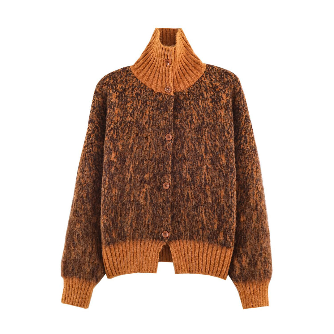 Damen Oversize-Cardigan im Flauschstrick mit hohem Rippkragen und Knopfleiste Echoarchiv