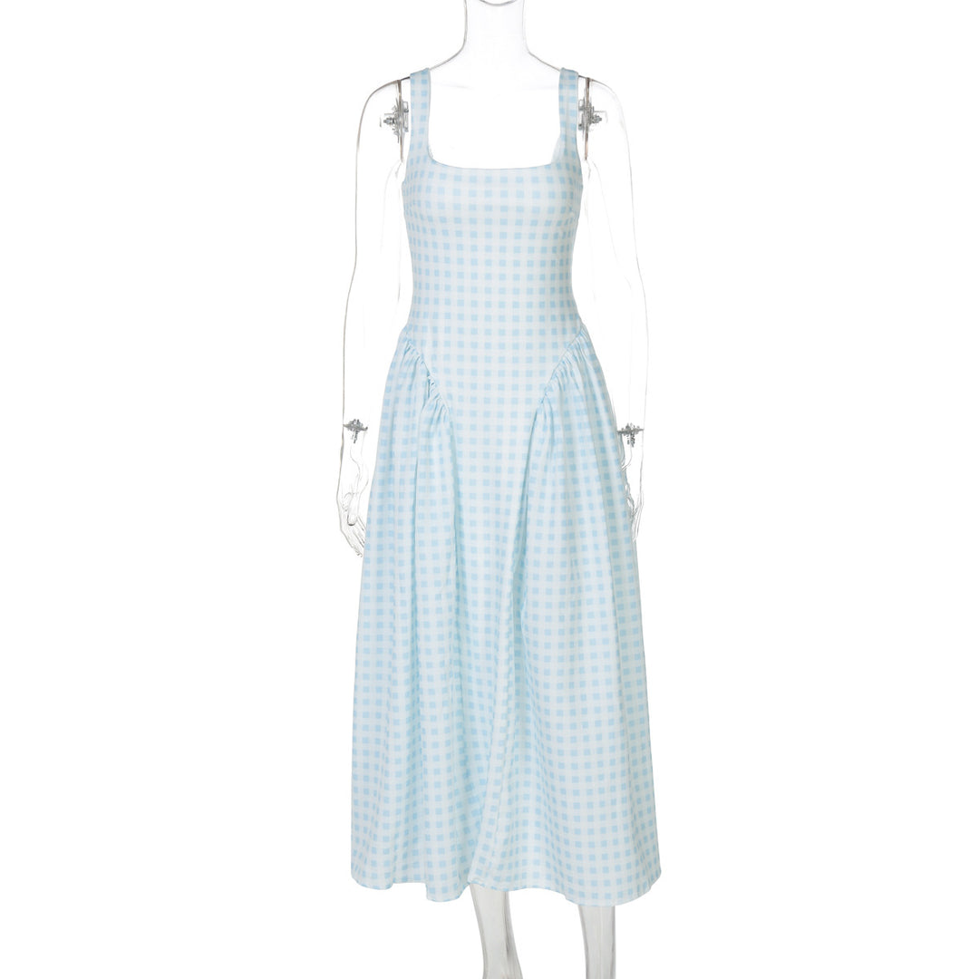 Damen Sommerliches Maxikleid mit Karo-Design und seitlichen Raffungselementen Echo Archiv
