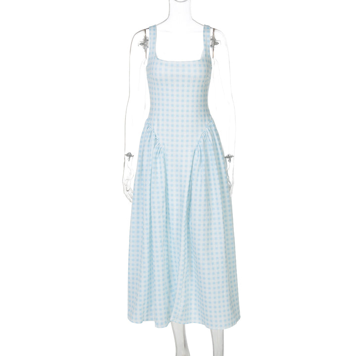 Damen Sommerliches Maxikleid mit Karo-Design und seitlichen Raffungselementen Echo Archiv