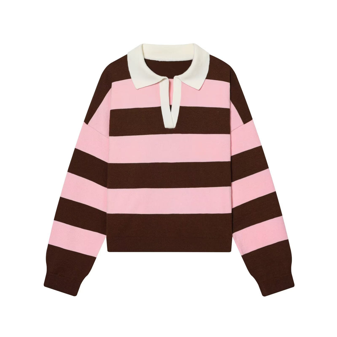 Damen Oversize Cropped Rugby-Pullover mit Polokragen und V‑Ausschnitt Echoarchiv